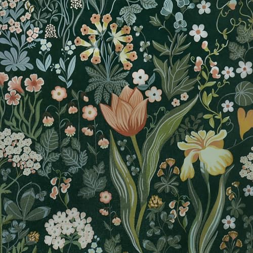 Toduso Peel and Stick Wallpaper Vintage Wall Paper Green Floral Contact Paper Removable Wallpaper 17.3"x78.7" Leaf Flower Self Adhesive for Bedroom Drawer Decor Vinyl Rolls - Image 1
