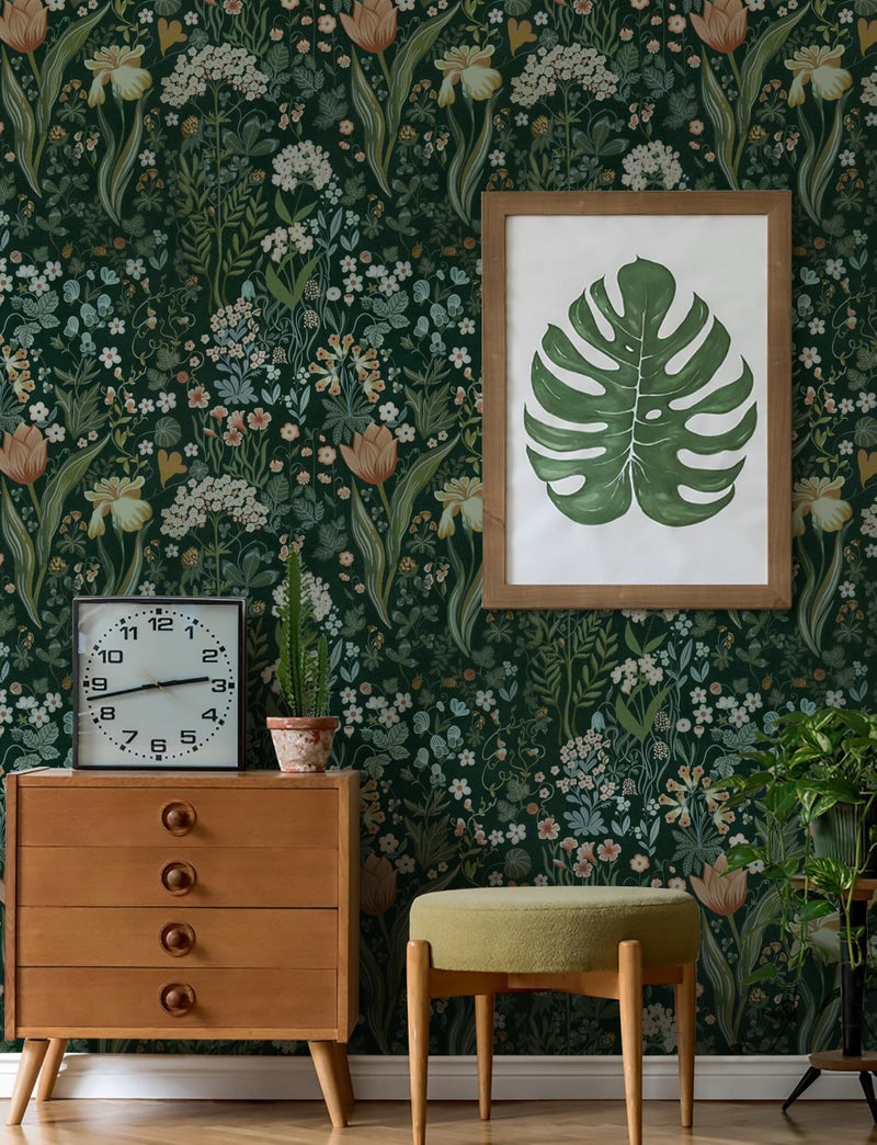 Toduso Peel and Stick Wallpaper Vintage Wall Paper Green Floral Contact Paper Removable Wallpaper 17.3"x78.7" Leaf Flower Self Adhesive for Bedroom Drawer Decor Vinyl Rolls - Image 4