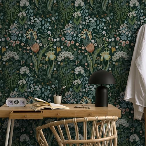 Toduso Peel and Stick Wallpaper Vintage Wall Paper Green Floral Contact Paper Removable Wallpaper 17.3"x78.7" Leaf Flower Self Adhesive for Bedroom Drawer Decor Vinyl Rolls - Image 2