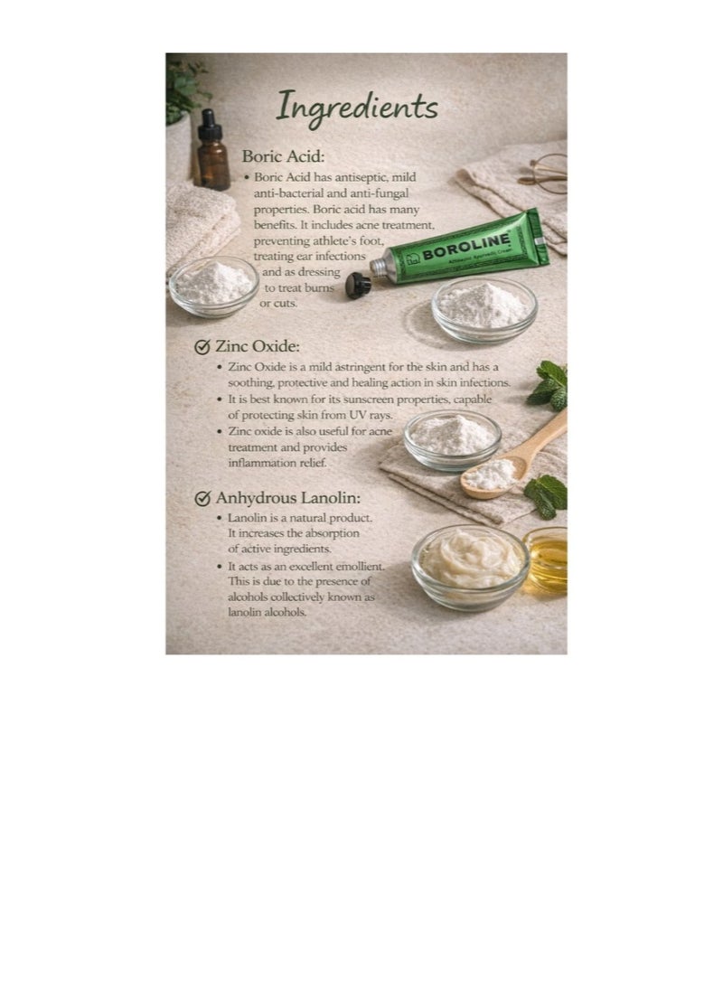 BOROLINE Antiseptic Ayurvedic Cream 19g, (PACK OF 3), Multi-Purpose Moisturizing & Healing Cream for Dry Skin, Lips, Cuts & Minor Burns - Image 2