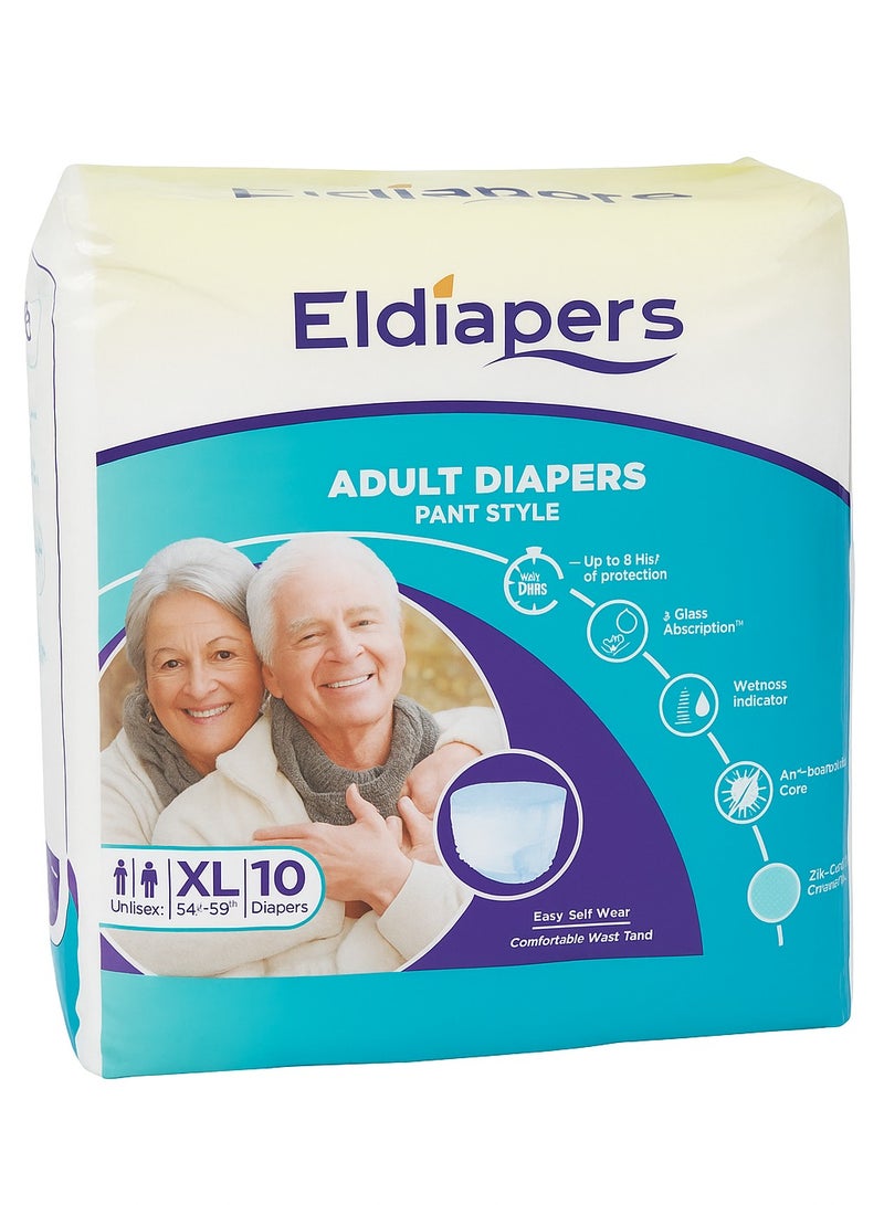 الحفاضات حفاضات إلديابرز للكبار بتصميم بنطال | مقاس الخصر (96-137 سم) (38-54 بوصة) | امتصاص يدوم 10 ساعات | للجنسين | تحكم في الروائح (كبير جدًا) (XL) - Image 1