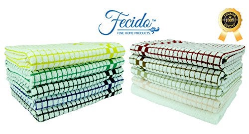 Fecido Classic Kitchen Dish Towels Set - Heavy Duty - Super Absorbent - 100% Cotton - Professional Grade Dish Cloths - European Made Tea Towels - 10 Pack, Multi Color - Image 3