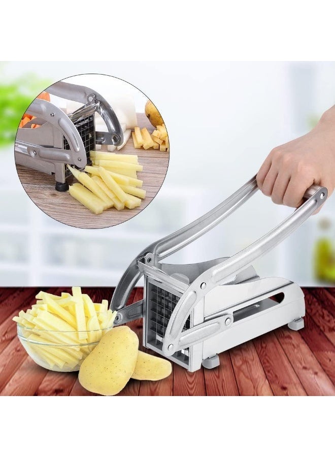 ECVV Potato Chipper, Effective Stainless Steel Potato Cutter Veg Slicer Potato Chipper Kitchen Helper Silver - Image 1