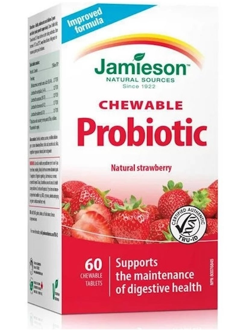 Jamieson - Jamieson Chewable Probiotic 2 Billion Active Cells Natural Strawberry Flavour, 60 Chewable Tablets - Image 1