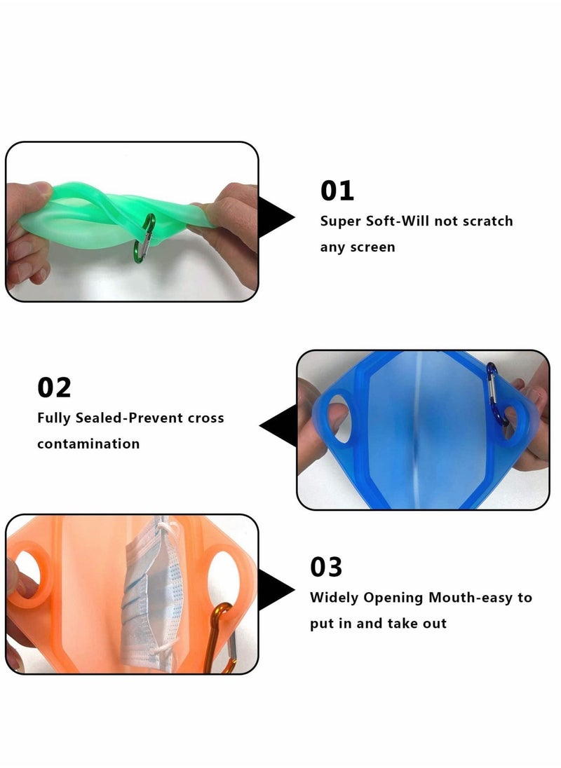 Generic - Mask Storage Bag, Food Grade Silicone Mask Cover with Key Chain Dustproof Washable Durable Soft Portable Recyclable Container for Daily Use 【4 Pieces Family Pack】 - Image 1