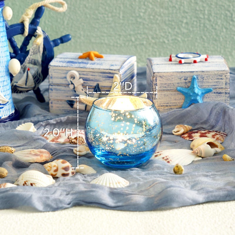 Homemory 24 Pcs Blue Votive Candle Holders, Round Mercury Glass Candle Holder, Tealight Candle Holders for Table Centerpieces, Baby Showe, Anniversary, Wedding, Home Decor, Halloween, Christmas - Image 2