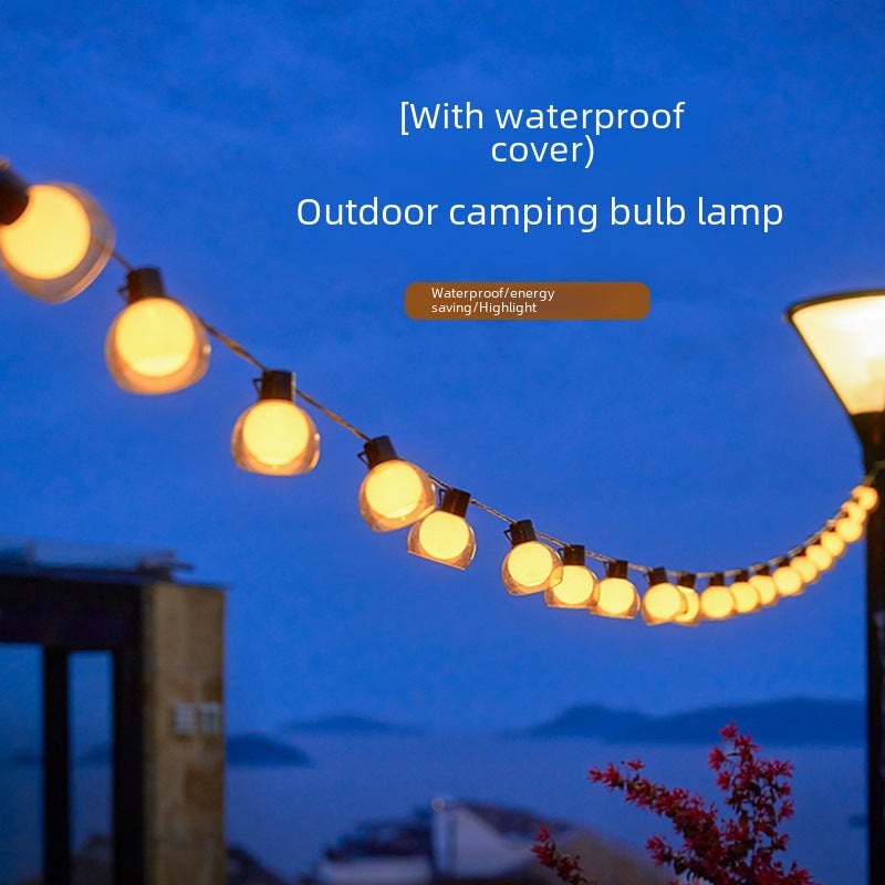 Generic led outdoor camping atmosphere light bulb string ball outdoor camp light waterproof decorative balcony courtyard String Light 1 'black cover' 