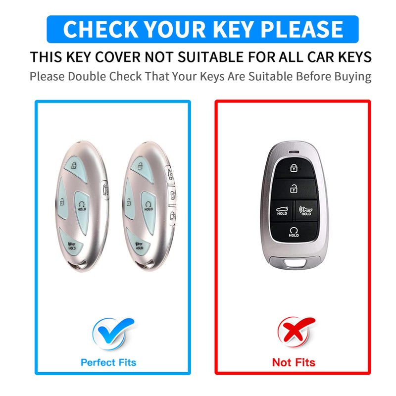 QBUC for Hyundai Key Fob Cover with Key Chain, Upper Leather + Soft TPU Car Key Case for Hyundai (Cream, 7 Buttons) - Image 2