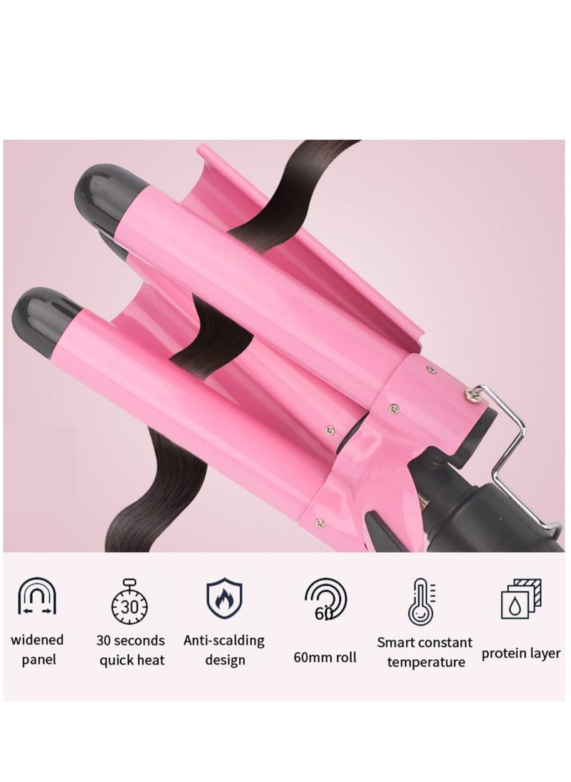 ELTRAZONE 3 Barrel Curling Iron,1 inch Triple Three Barrel Hair Waver Mermaid Beach Waves Curling Wand Ceramic Tourmaline Temperature Adjustable Curler Irons,Hair Crimper Fast Heating Curling Wand (Pink) - Image 4
