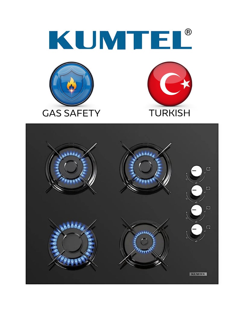 كومتيل مسطح بلت إن - 4 عيون غاز - 60 سم - إشعال ذاتي - صنع في تركيا - أسود - C6-40BF - Image 1