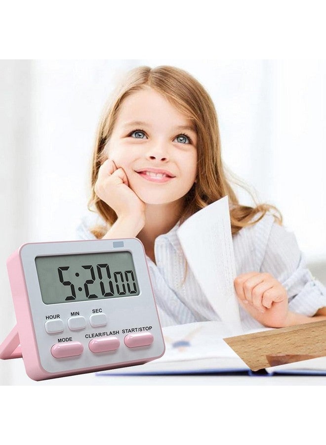 AKRIZA Digital Kitchen Timer & Stopwatch - Large Digit Countdown, Loud Alarm, Magnetic Back Stand Ideal for Cooking, Baking, Stop Watch Timer for Study Table Accessories for Students (Pink & White) - Image 2