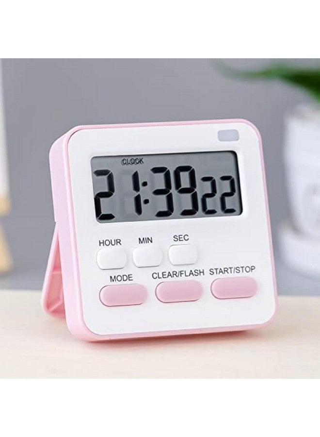 AKRIZA Digital Kitchen Timer & Stopwatch - Large Digit Countdown, Loud Alarm, Magnetic Back Stand Ideal for Cooking, Baking, Stop Watch Timer for Study Table Accessories for Students (Pink & White) - Image 1