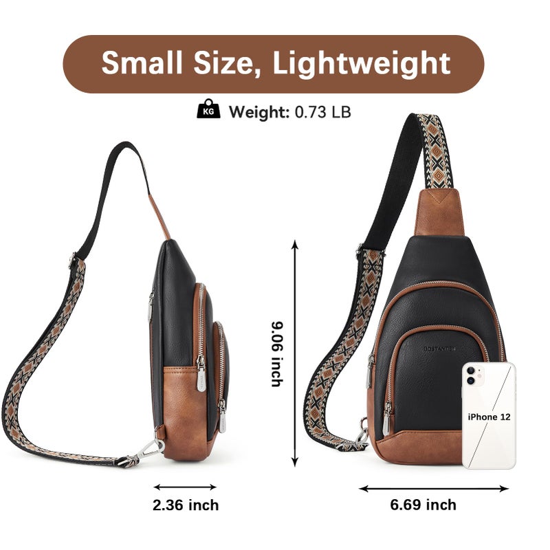 BOSTANTEN Sling Bag for Women Leather Crossbody Bag Vintage Cross Body Purse for Travel with Guitar Strap, Bohemian Style - Image 3