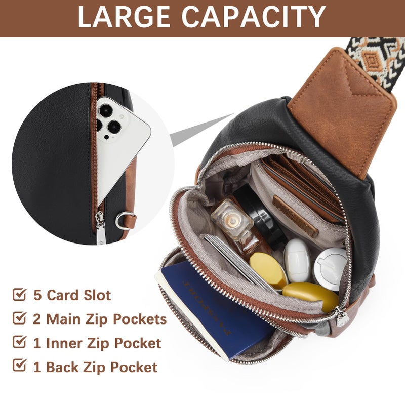 BOSTANTEN Sling Bag for Women Leather Crossbody Bag Vintage Cross Body Purse for Travel with Guitar Strap, Bohemian Style - Image 4