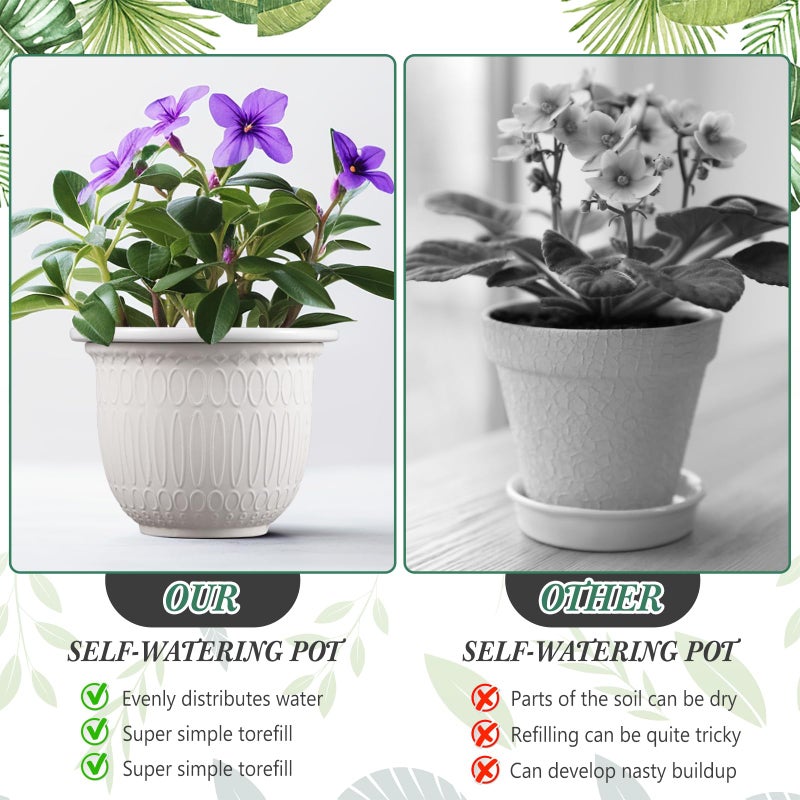 Romooa 2 Set African Violet Pots Self Watering, 7 Inch White Ceramic Dolomite Clay, Easy Effortless Planter Pot for Indoor Plants Herbs Flowers Orchids Succulent, Ideal Gifts, Plant Not Included - Image 4