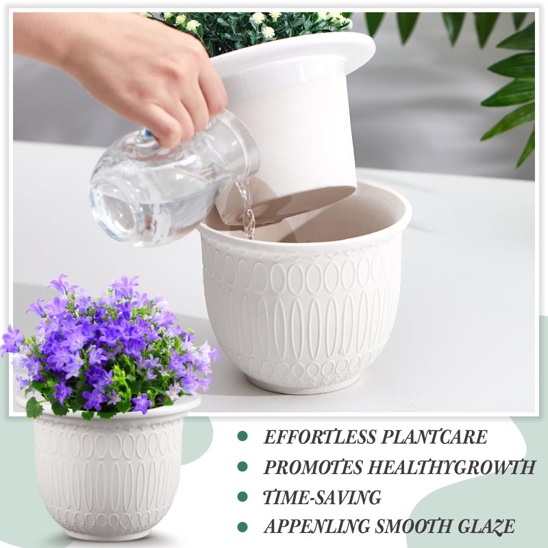 Romooa 2 Set African Violet Pots Self Watering, 7 Inch White Ceramic Dolomite Clay, Easy Effortless Planter Pot for Indoor Plants Herbs Flowers Orchids Succulent, Ideal Gifts, Plant Not Included - Image 5