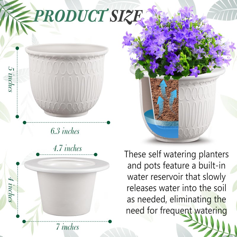 Romooa 2 Set African Violet Pots Self Watering, 7 Inch White Ceramic Dolomite Clay, Easy Effortless Planter Pot for Indoor Plants Herbs Flowers Orchids Succulent, Ideal Gifts, Plant Not Included - Image 3