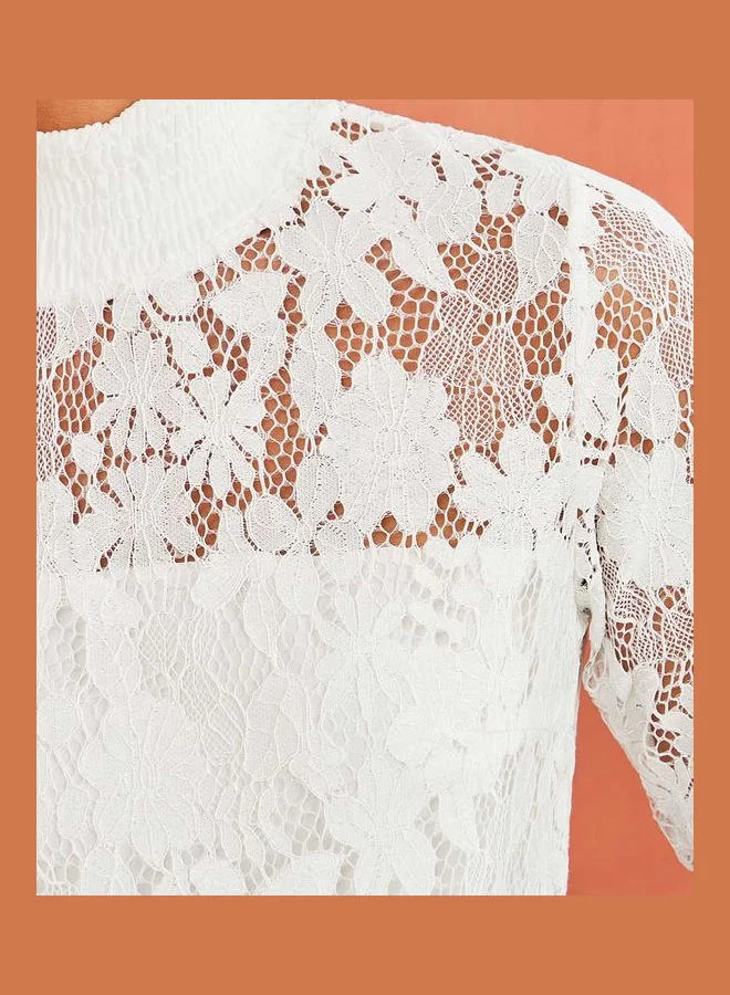 Styli High Neck Floral Lace Long Sleeves Blouse