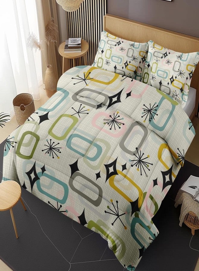 Nesphy Retro Mid Century Diamond Queen Comforter Set, Atomic Starburst Modern Bedding Set 3 Piece, All Season Soft Toddlers Children Adults Bedroom Bed Decoration Comforter and 2 Pillow Shams - Image 1