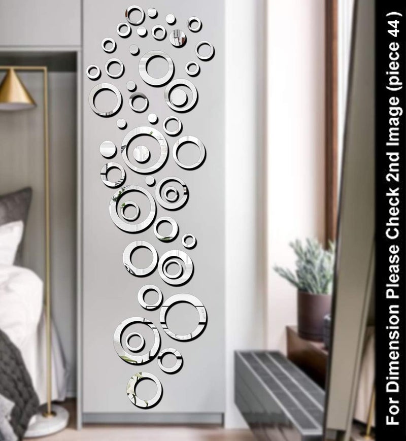 Wall1ders Wall1ders Ring 40 Silver Acrylic Mirror Stickers for Wall Decorative Items Home Decoration for Bedroom Living Room Office Study Room 