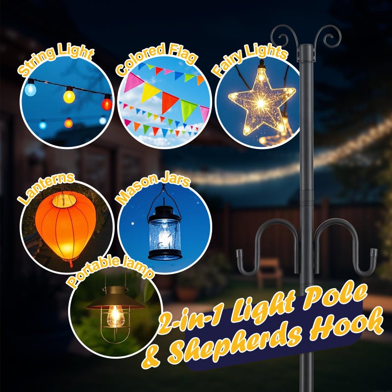 ETICSIPA 10FT String Light Poles, 1.5 Inch Heavy Duty Poles for Outdoor String Lights with Shepherd Hook, 2 in 1 Light Pole with Anchor for Garden Backyard Patio Bistro Cafe - Image 5