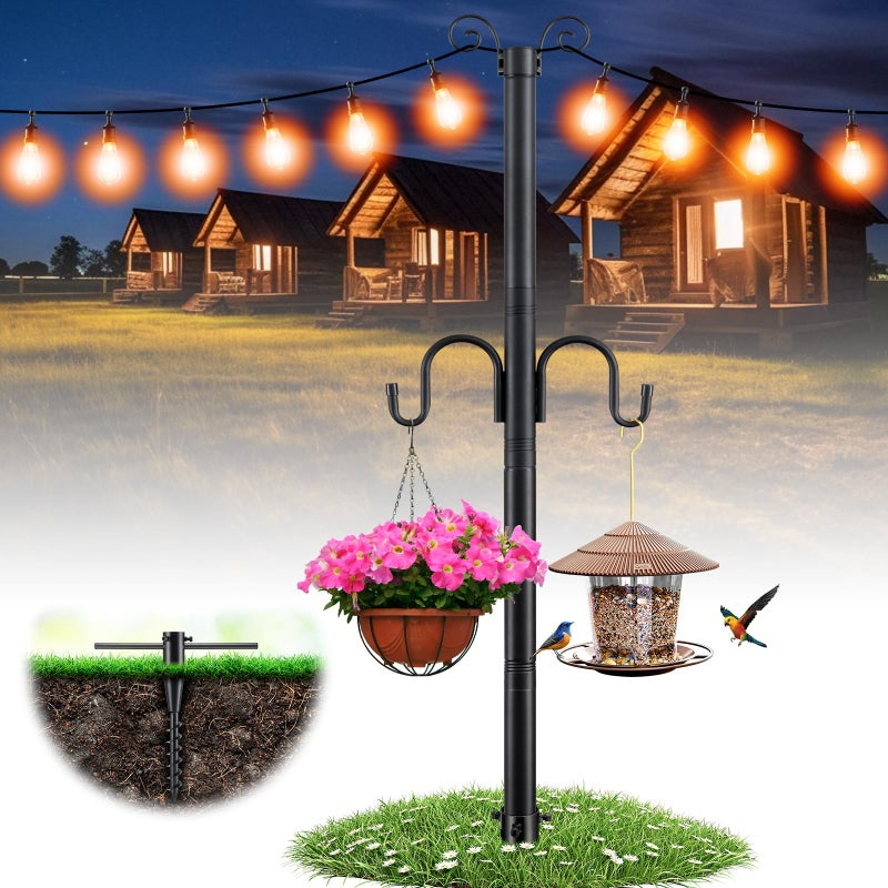 ETICSIPA 10FT String Light Poles, 1.5 Inch Heavy Duty Poles for Outdoor String Lights with Shepherd Hook, 2 in 1 Light Pole with Anchor for Garden Backyard Patio Bistro Cafe - Image 1