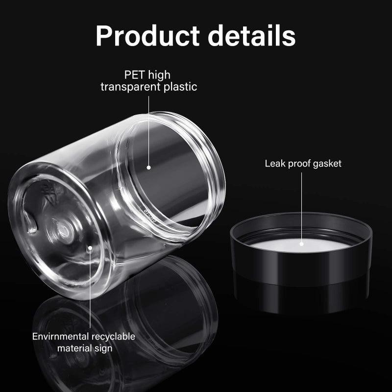 Patelai 4 Pieces Round Wide-mouth Leak Proof Plastic Container Jars with Lids for Travel Storage Makeup Beauty Products Face Creams Oils Salves Ointments DIY Making(10 Ounce,Black) - Image 3