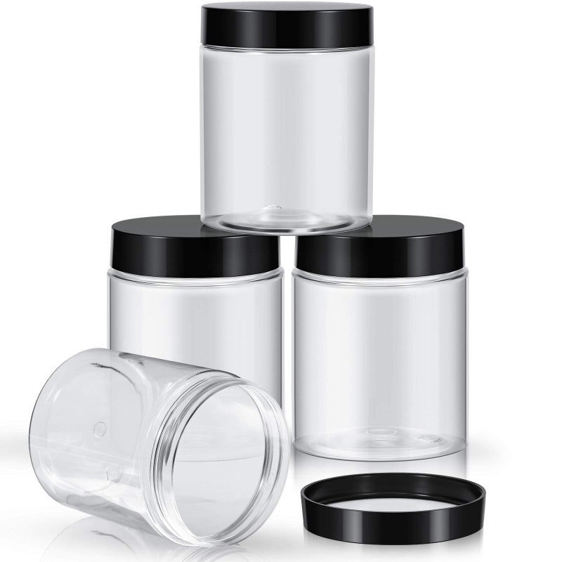 Patelai 4 Pieces Round Wide-mouth Leak Proof Plastic Container Jars with Lids for Travel Storage Makeup Beauty Products Face Creams Oils Salves Ointments DIY Making(10 Ounce,Black) - Image 1