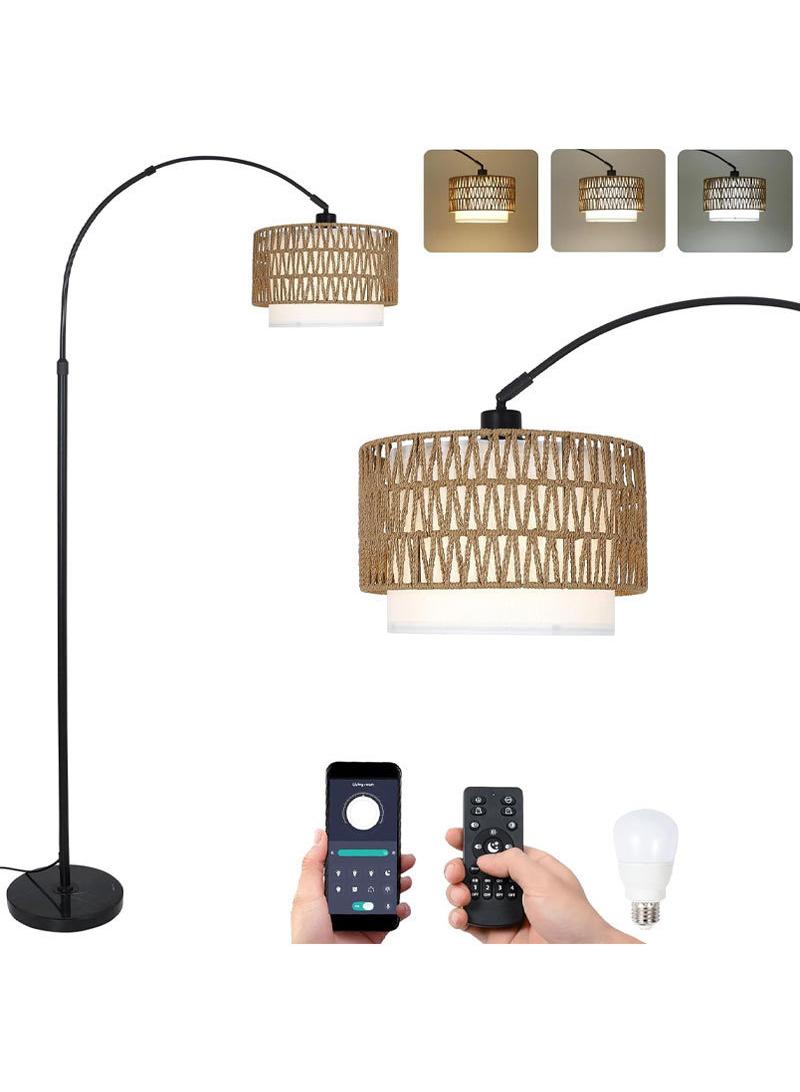 Y&D Arc Floor Lamp for Living Room, 3 Color Temperatures Farmhouse Standing Lamps with Remote & Dimmable Bulb, Rattan Boho Floor Lamp with Fabric Shades, Adjustable Tall Lamp for Bedroom Office - Image 2