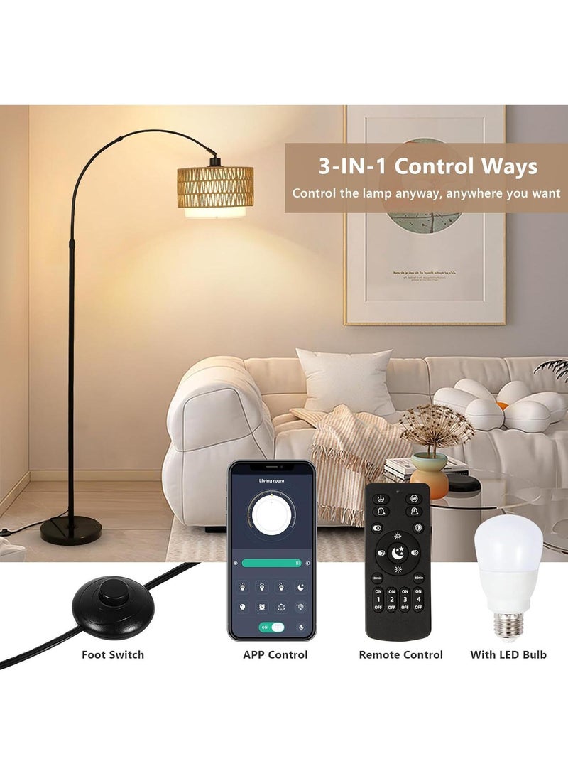 Y&D Arc Floor Lamp for Living Room, 3 Color Temperatures Farmhouse Standing Lamps with Remote & Dimmable Bulb, Rattan Boho Floor Lamp with Fabric Shades, Adjustable Tall Lamp for Bedroom Office - Image 4