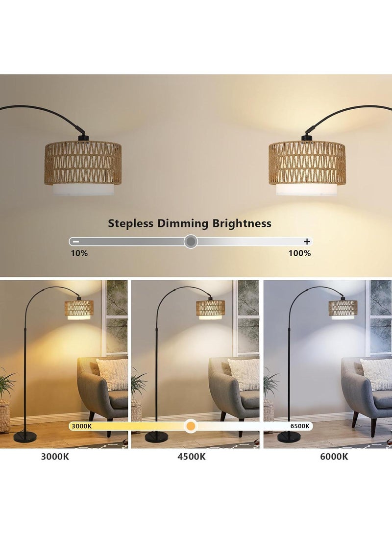 Y&D Arc Floor Lamp for Living Room, 3 Color Temperatures Farmhouse Standing Lamps with Remote & Dimmable Bulb, Rattan Boho Floor Lamp with Fabric Shades, Adjustable Tall Lamp for Bedroom Office - Image 3