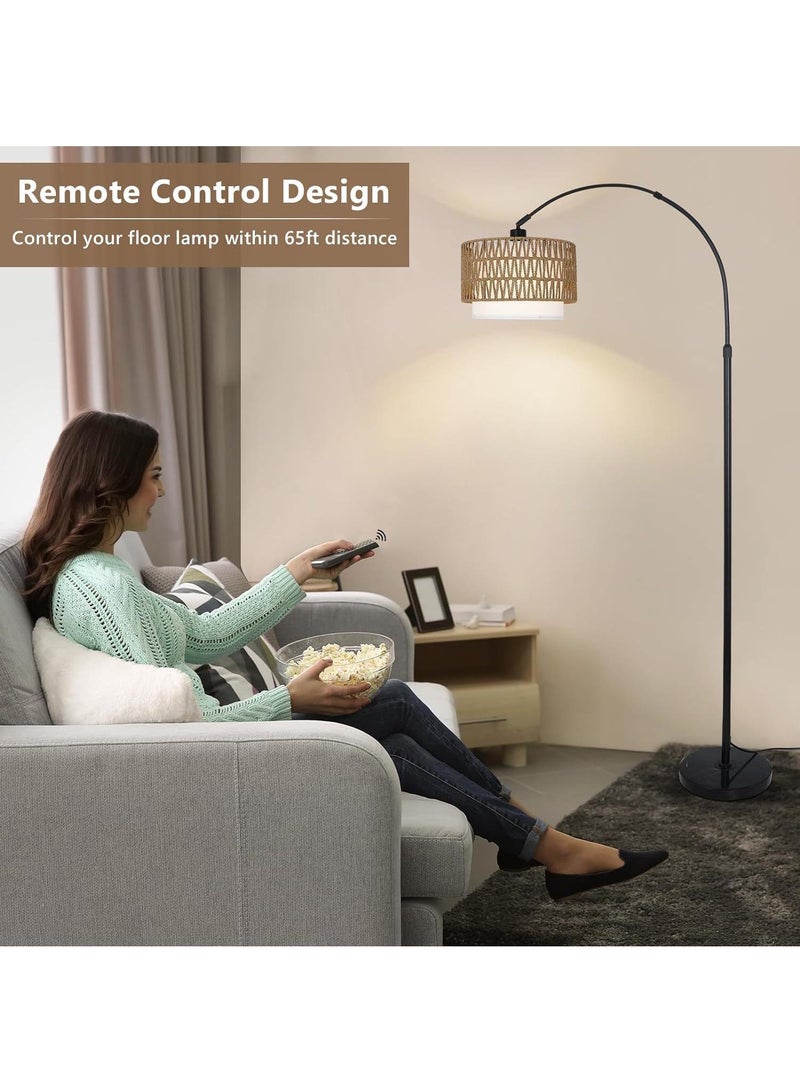 Y&D Arc Floor Lamp for Living Room, 3 Color Temperatures Farmhouse Standing Lamps with Remote & Dimmable Bulb, Rattan Boho Floor Lamp with Fabric Shades, Adjustable Tall Lamp for Bedroom Office - Image 5