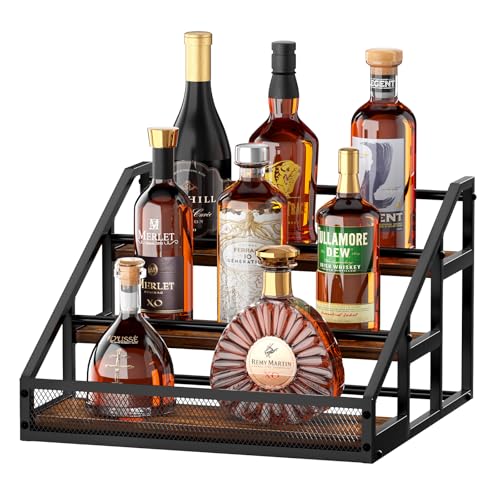 B4Life 3Tier Liquor Bottle Display Shelf for Whiskey and Spirits Retro Bar Shelves