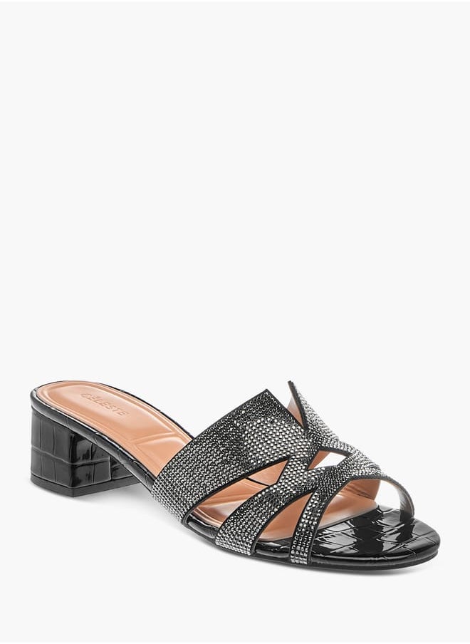 Celeste Womens Embellished Slip-On Sandals With Block Heels Ramadan Collection  - Image 1