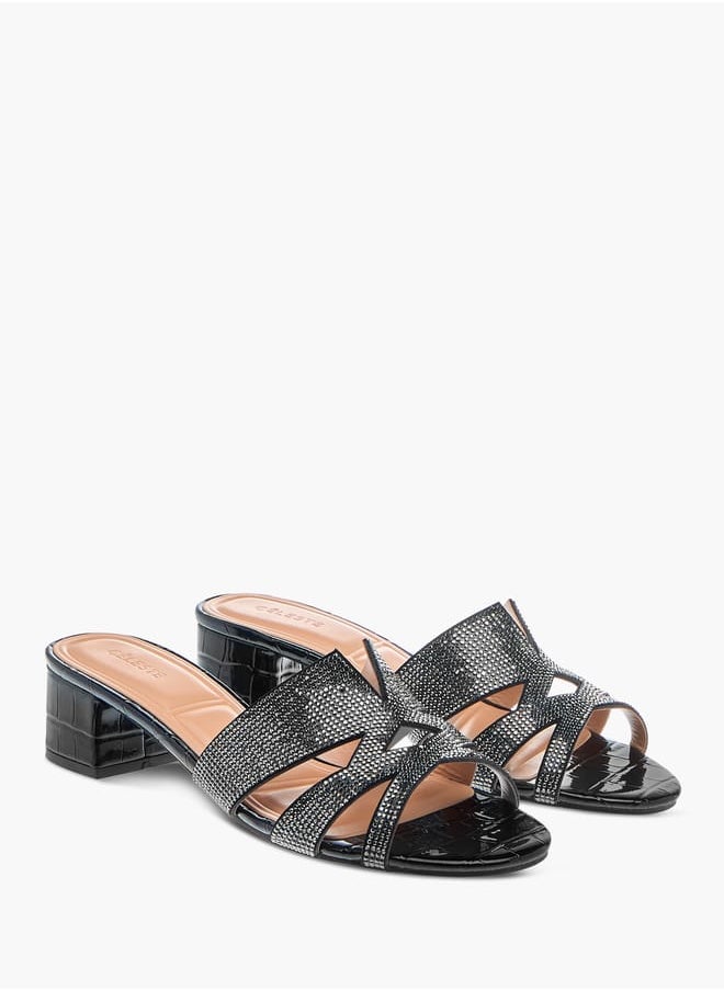 Celeste Womens Embellished Slip-On Sandals With Block Heels Ramadan Collection  - Image 2