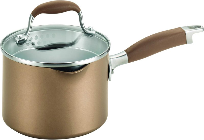 Anolon Advanced Hard Anodized Nonstick Sauce PanSaucepan with Straining and Lid 2 Quart Brown - Image 1