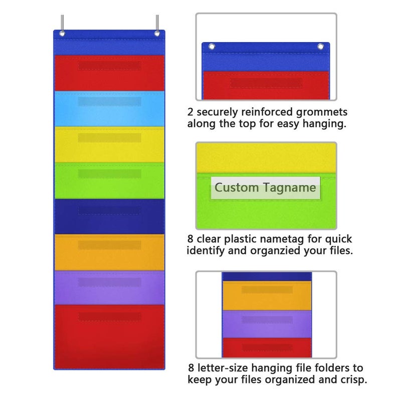 Eamay Hanging File Folder Organizer, Storage Pocket Chart with 8 Pockets, 2 Hangers Cascading Wall Organizer for Home Bill Filing, Mail Organizer, Wall Mounted File Folders - Image 4