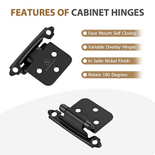 SORGMACH Self Closing Matte Black Kitchen Flush Cabinets Door Hinge 10 Pair 2-1/8" Cabinet Hinges Variable Cupboard Hinges Face Mount 20 Pack - Image 5
