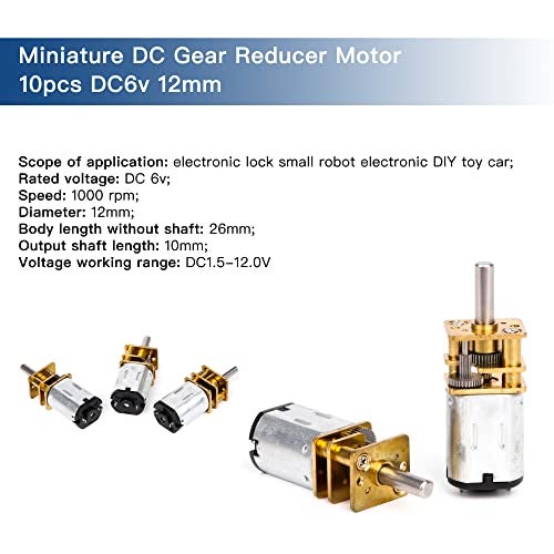 CNBTR 12mm DC Speed Reduction Gear Motor Gearwheel Replacement for GA12-N20 1000RPM Miniature Metal Electric 6V(DC1.5 to 12.0V) with 10mm Output Shaft Set of 10 - Image 2