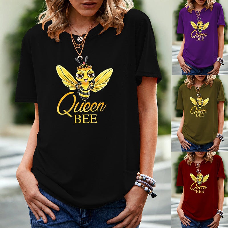 Wish Independent Station Bee Pattern Printed Short Sleeve T-Shirt For Women - Image 2
