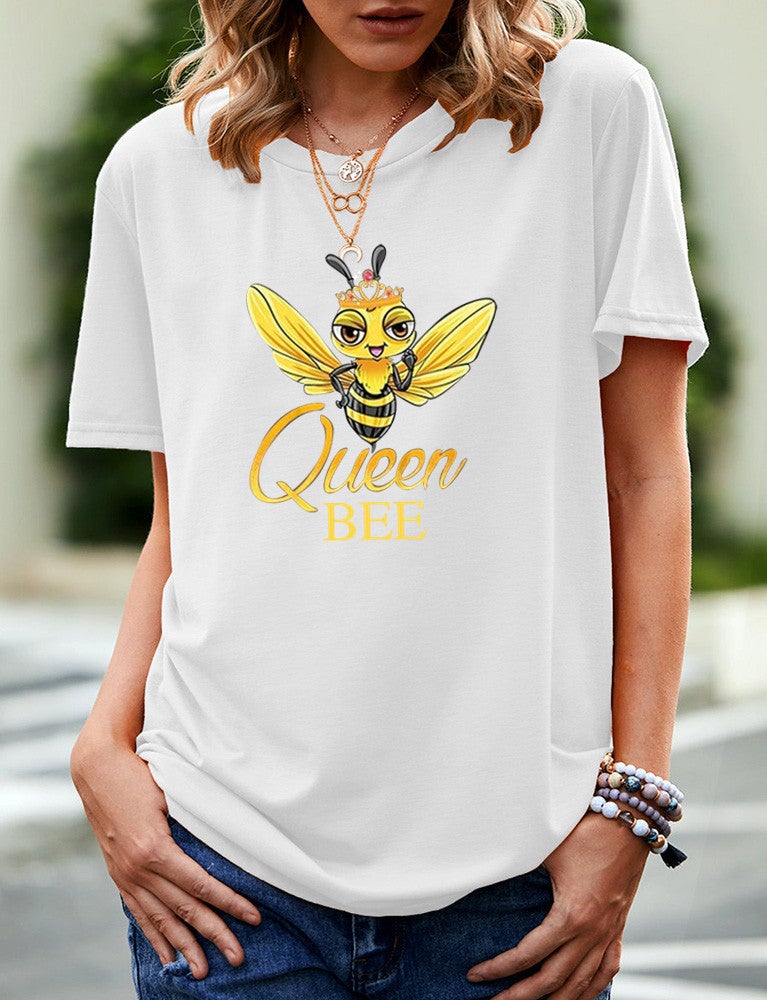 Wish Independent Station Bee Pattern Printed Short Sleeve T-Shirt For Women - Image 1