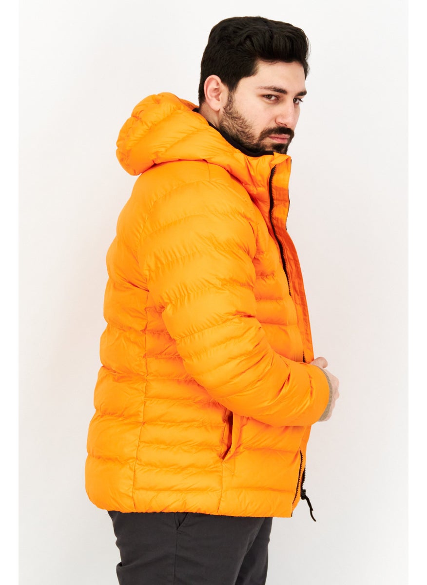 Reebok - Men Sportswear Fit Hooded Brand Logo Puffer Jacket, Orange - Image 1