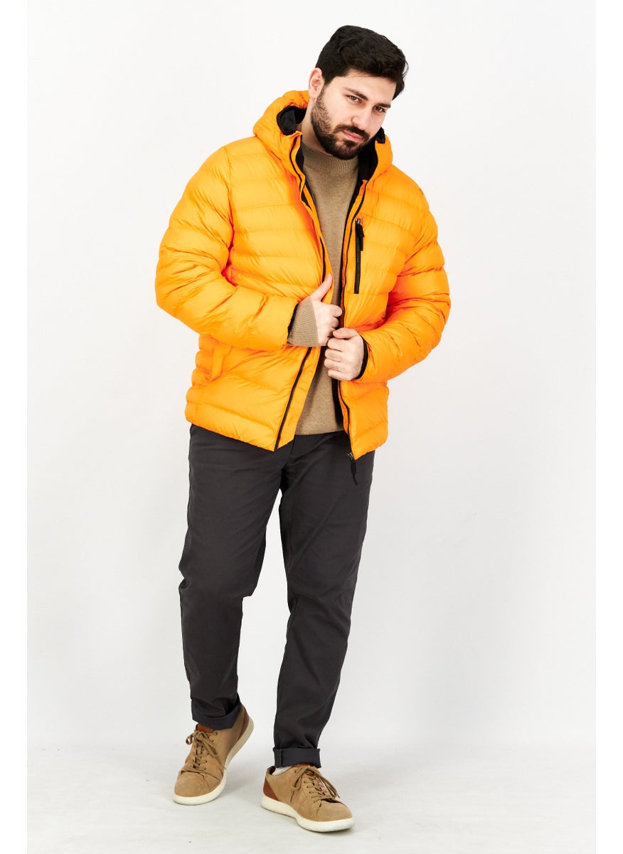 Reebok - Men Sportswear Fit Hooded Brand Logo Puffer Jacket, Orange - Image 1