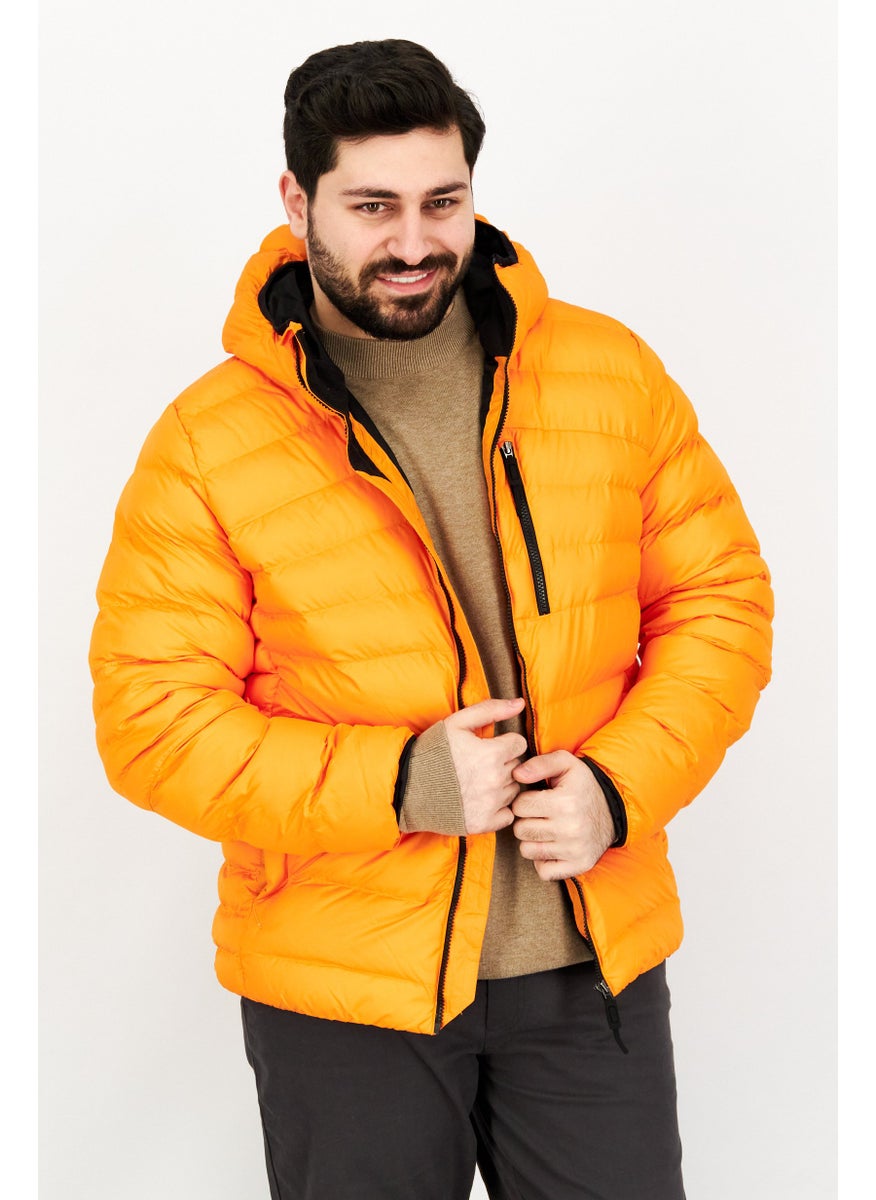 Reebok - Men Sportswear Fit Hooded Brand Logo Puffer Jacket, Orange - Image 1