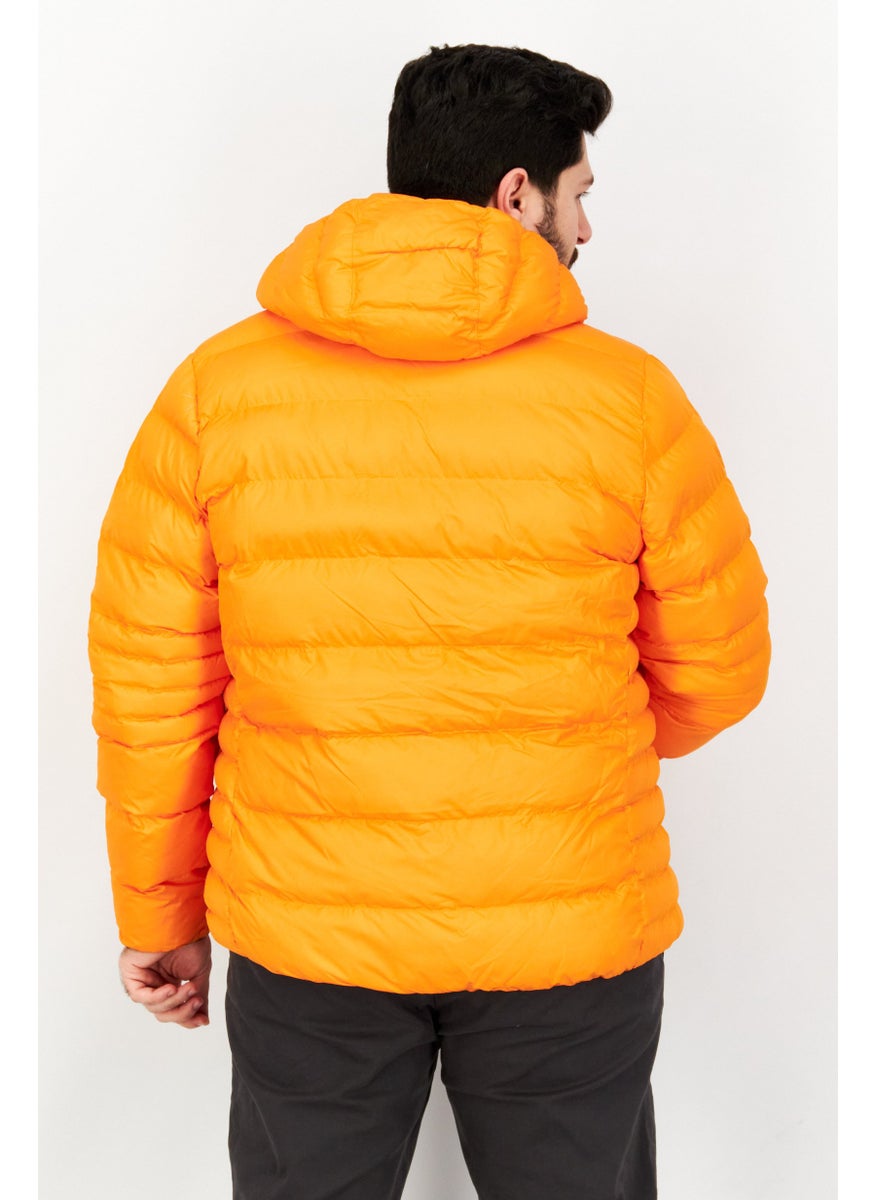 Reebok - Men Sportswear Fit Hooded Brand Logo Puffer Jacket, Orange - Image 1