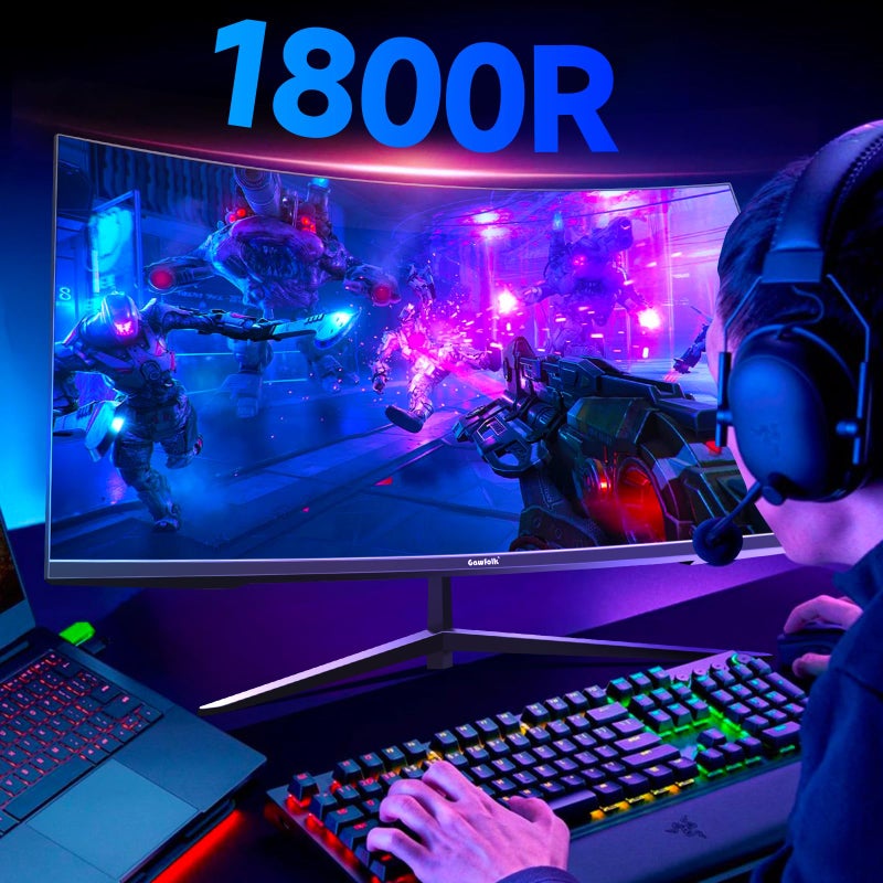 Gawfolk شاشة ألعاب غوفولك 32 بوصة منحنية 1800R، شاشات كمبيوتر 165HZ / 180HZ، شاشات VA للمنزل والمكتب والسكن، شاشة كمبيوتر FHD 1080P تدعم HDMI و DP - Image 3