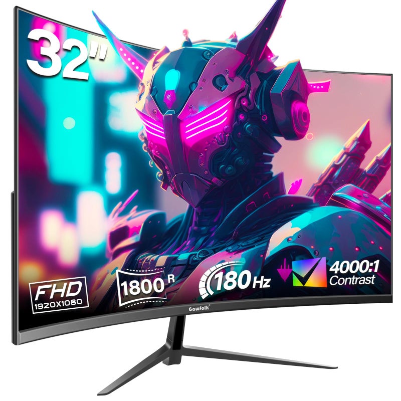 Gawfolk شاشة ألعاب غوفولك 32 بوصة منحنية 1800R، شاشات كمبيوتر 165HZ / 180HZ، شاشات VA للمنزل والمكتب والسكن، شاشة كمبيوتر FHD 1080P تدعم HDMI و DP - Image 1