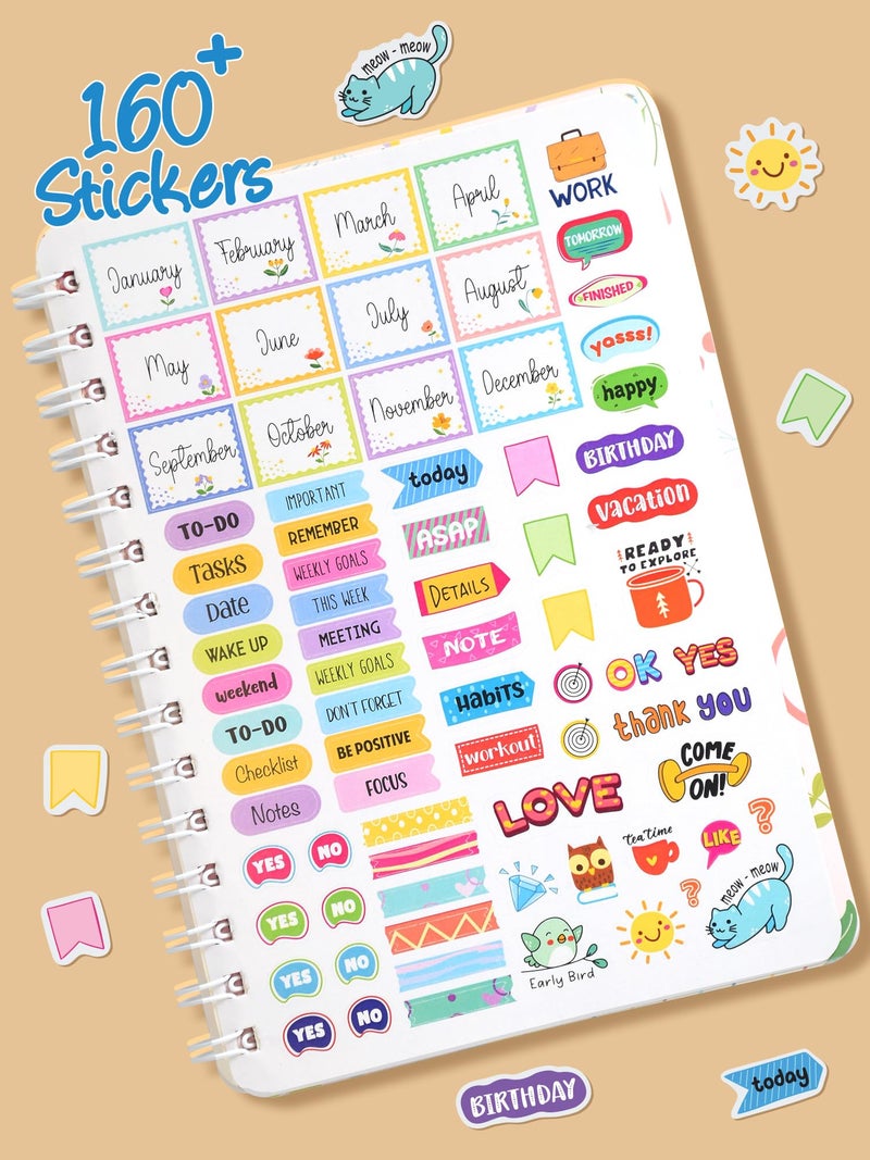 DOODLE Yearly Planner 2026 | A5 Wiro-Bound | 256 Undated Pages | Includes 160+ Stickers with Monthly, Weekly & Daily Planning Pages | Journal for Students & Professionals | Start Any Time of the Year - Image 2