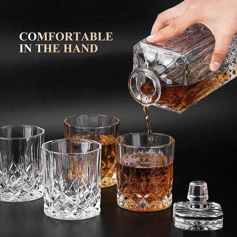 BINZO BINZO 7 Pc Decanter Set with Glass Tumblers, Opera Design Decanters for Whisky, Whiskey, Alcohol, Rum, Scotch, Liquor, (750 ml Decanter & 300 ml Tumblers) Clear  - Image 4
