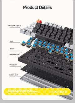 T-WOLF T50 Wired Gaming Keyboard, 97 Keys Blue Switch Mechanical Keyboard with Rgb Backlit and Multimedia Knob Black Red  - Image 3